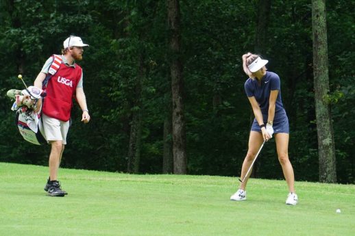 Michelle Wie lining up a golf shot - Ben Harpring - Womens Golf