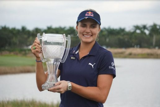 Lexi Thompson with the 2018 CME Group Tour Championship Trophy - Photo: Ben Harpring