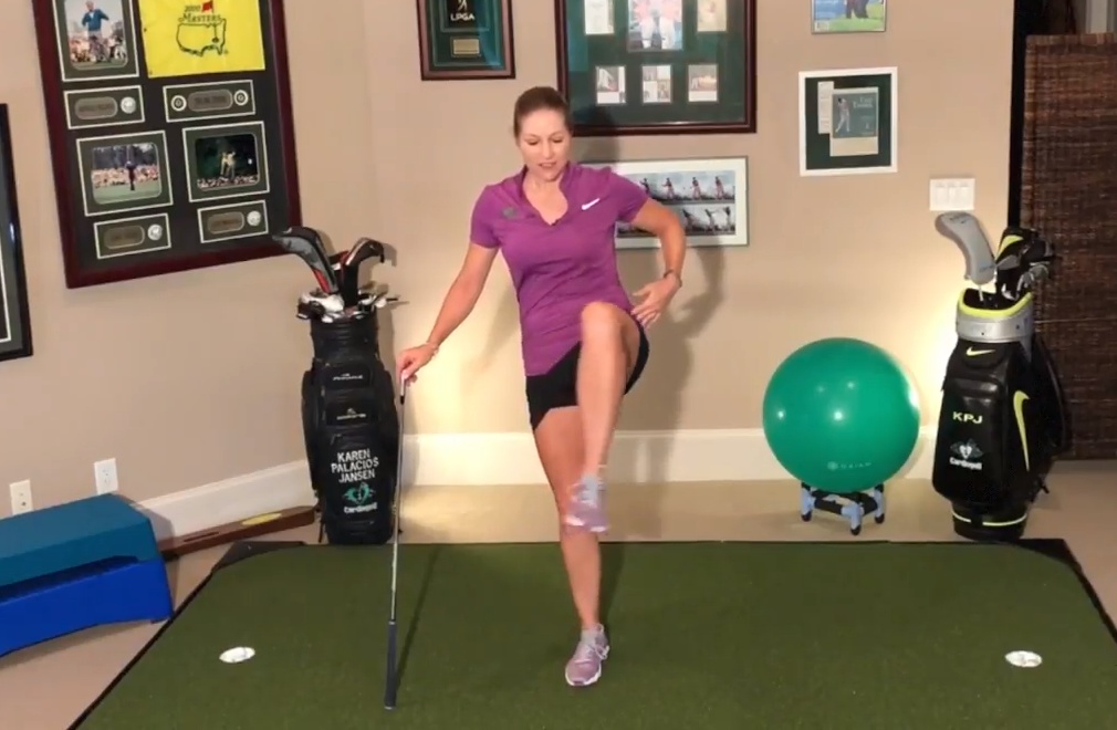 Karen Palacios-Jansen, LPGA Teaching Professional, demonstrate how to increase hip mobility