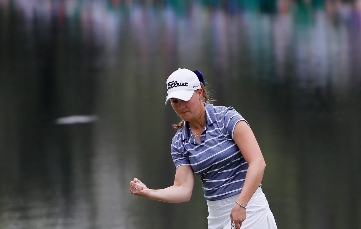 Jennifer Kupcho reacts on the 16th green during the final round of the Augusta National Women’s Amateur (Kevin C. Cox/Getty Images)